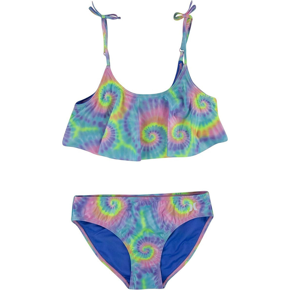 Hurley Flounce Bikini Set Girls XL Multi Tie Dye Scoop Neck Swimwear RED1159